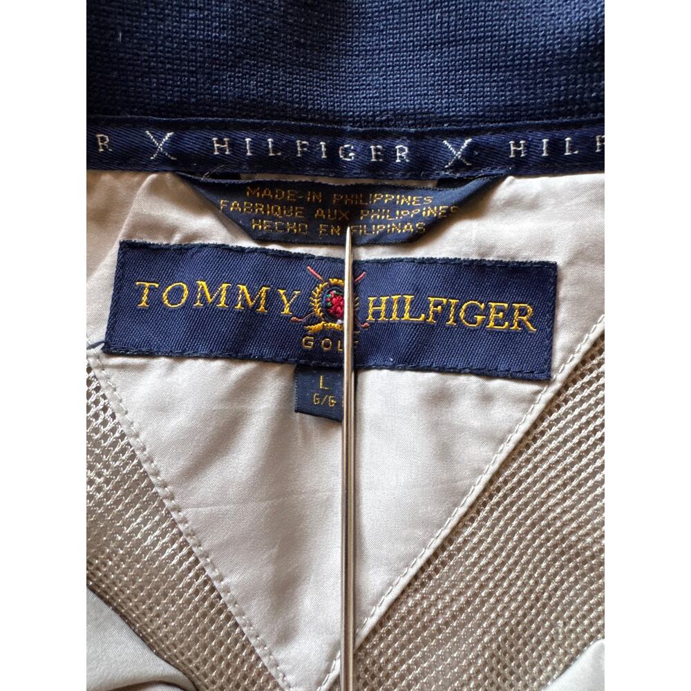Vintage Tommy Hilfiger Golf Beige Full Zip Windbreaker Jacket Mens L - Picture 2 of 8